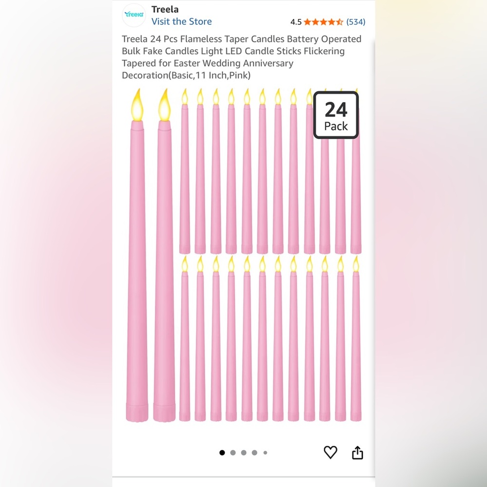 Pink Taper Candles Wedding or decor - battery operated